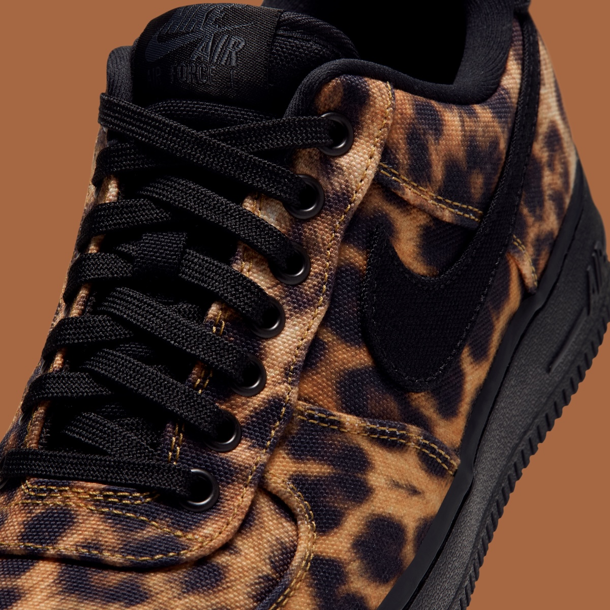 Nike Air Force 1 Low Leopard close-up of leopard print canvas texture