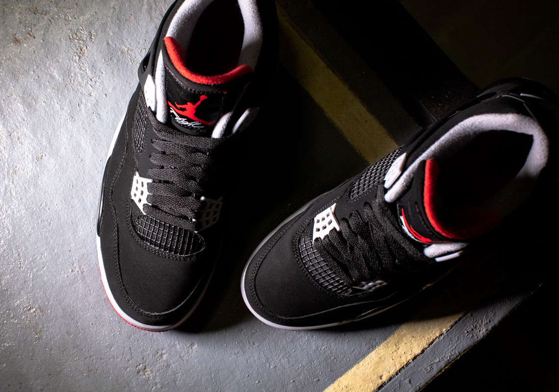 Air Jordan 4 Bred 2019 heel close-up showing Nike Air branding