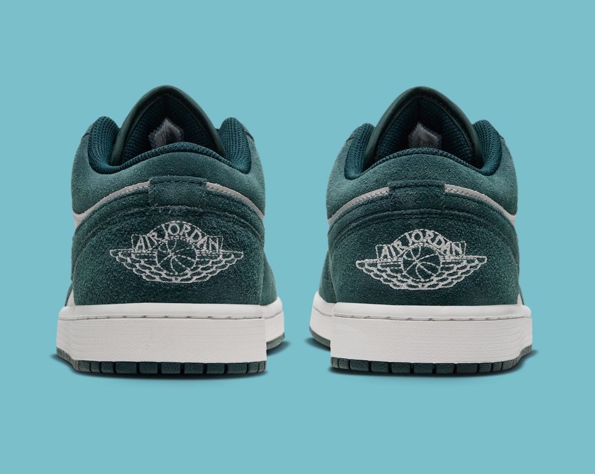Air Jordan 1 Low Midnight Spruce top down view showing lace panel