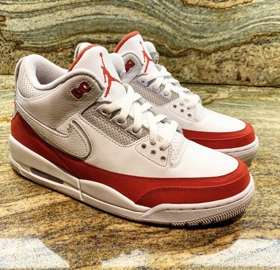 Air Jordan 3 Tinker University Red white leather upper detail