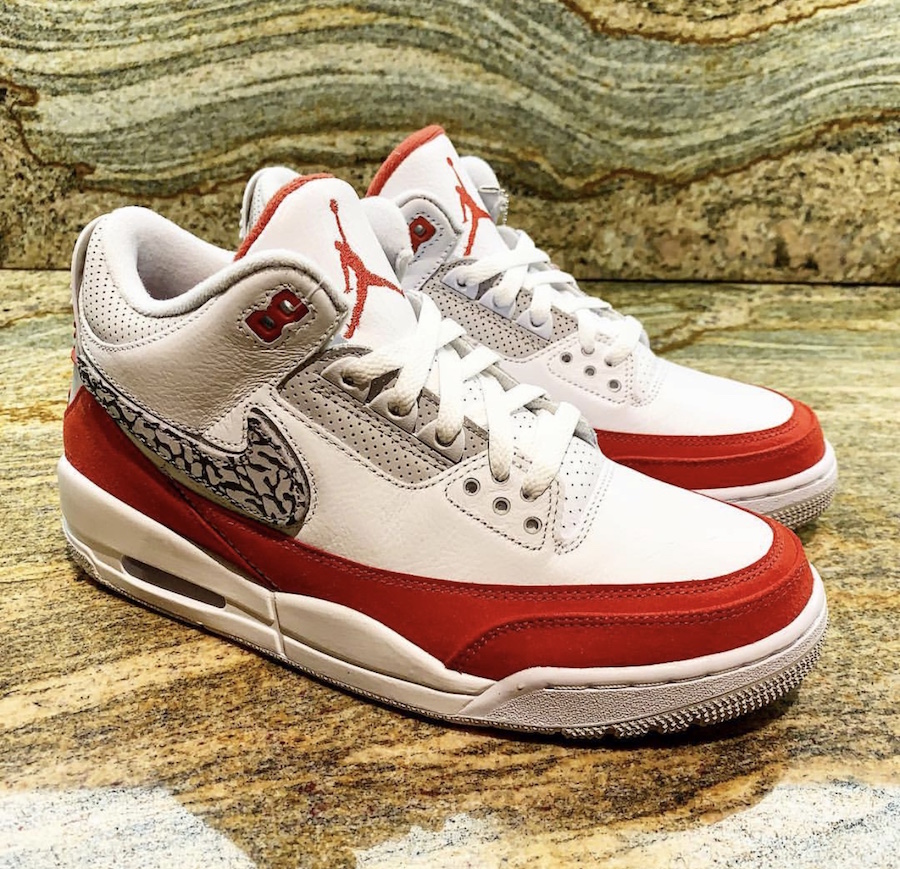 Air Jordan 3 Tinker University Red red suede panel close up