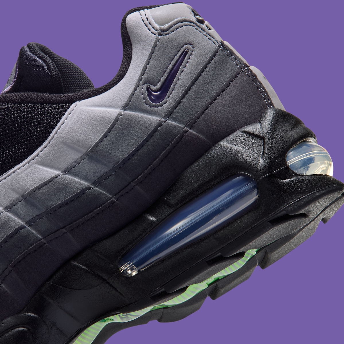 Nike Air Max 95 Joker IQ0229-002 front angle showing purple and green accents