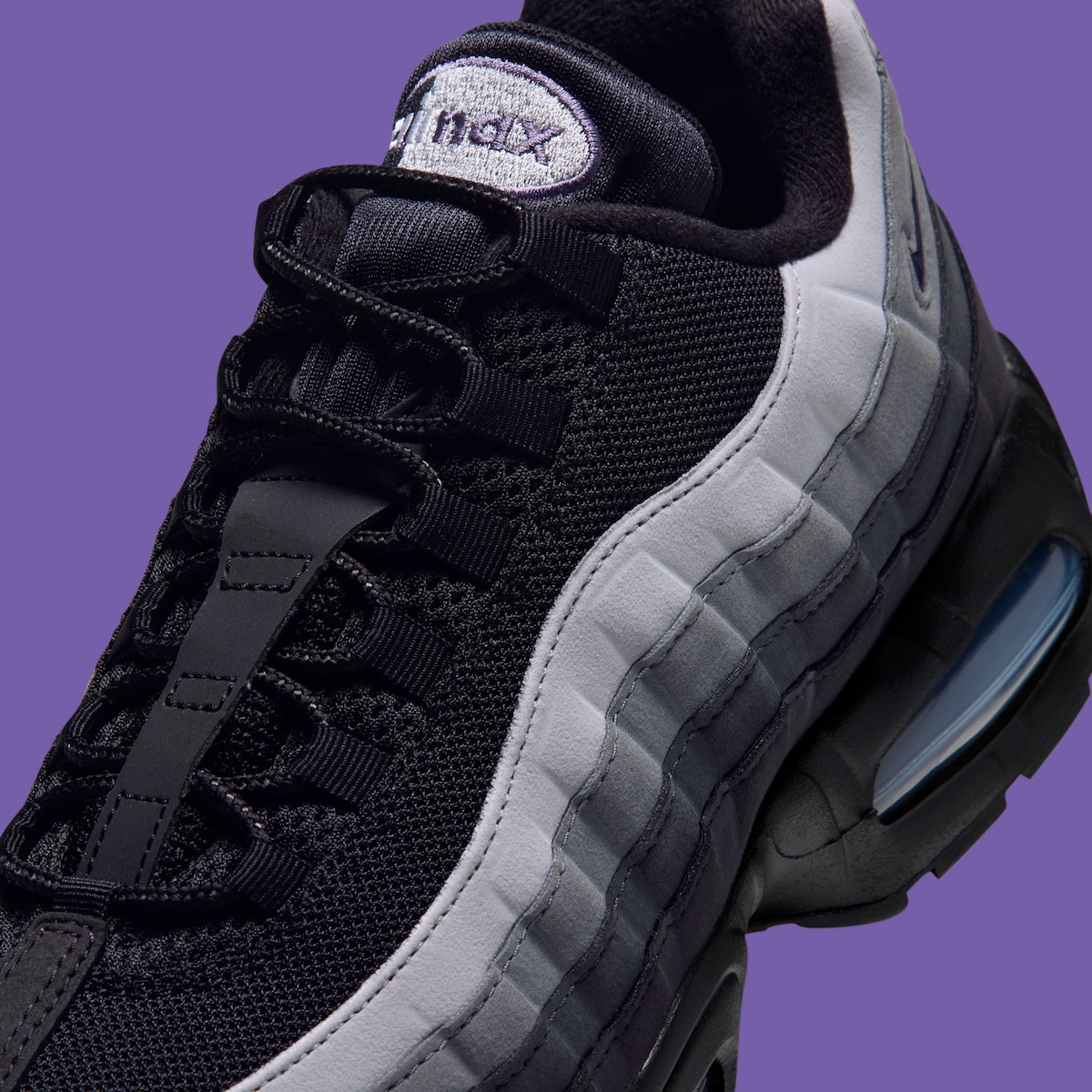 Nike Air Max 95 Joker heel view with Canyon Purple Swoosh jewel