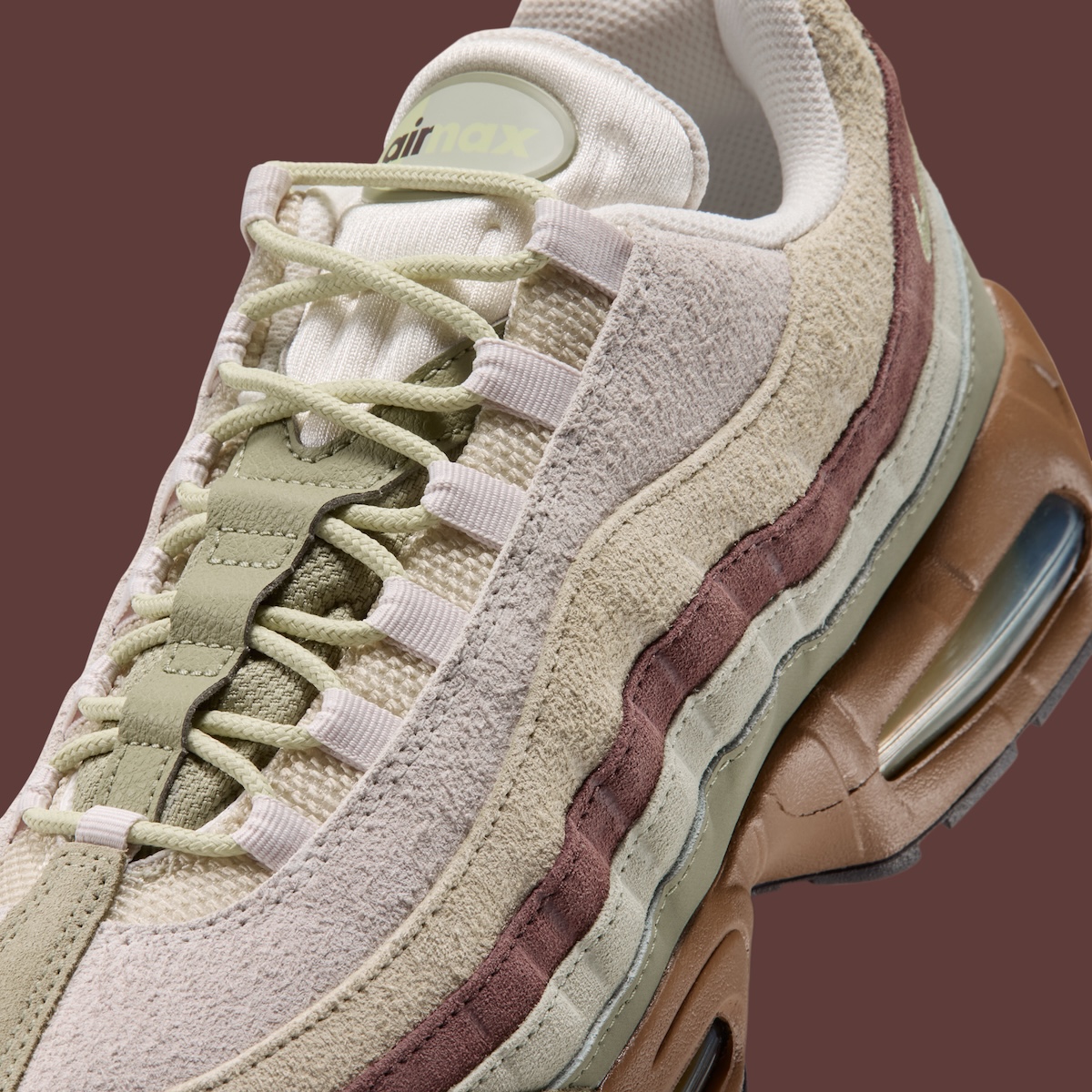 Nike Air Max 95 Suede close-up of suede texture and olive detailing
