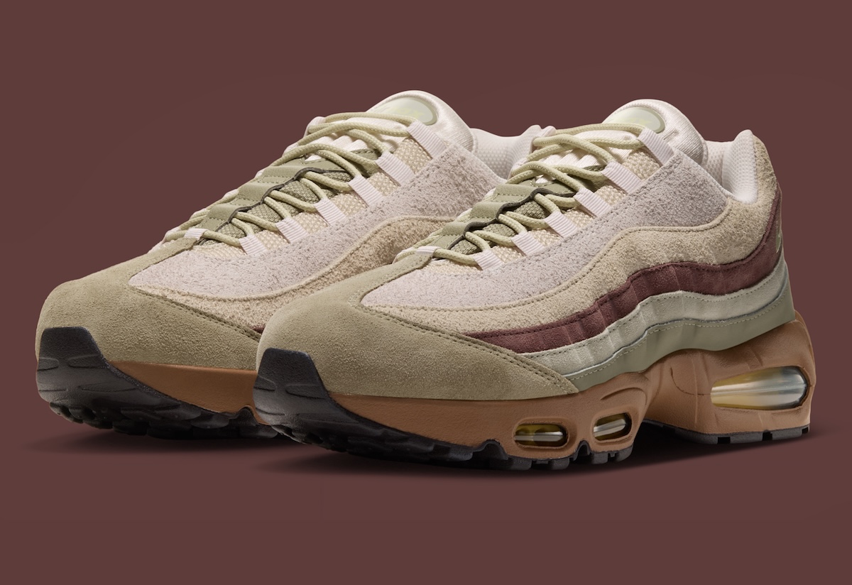 Nike Air Max 95 Suede Dark Brown Grey Olive angled view