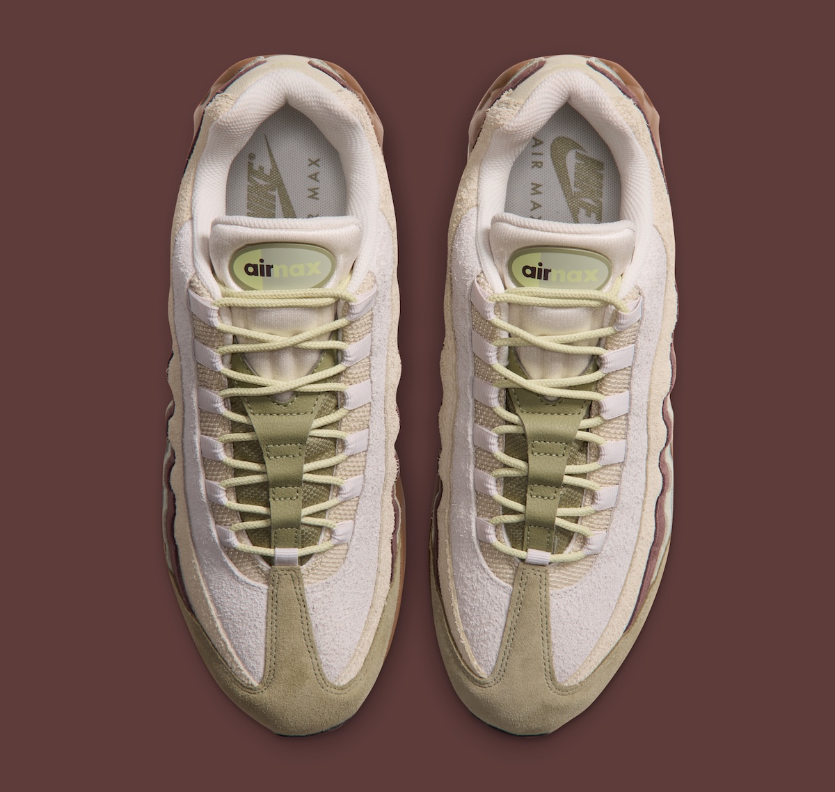 Nike Air Max 95 Suede heel view with Yellow Green accents