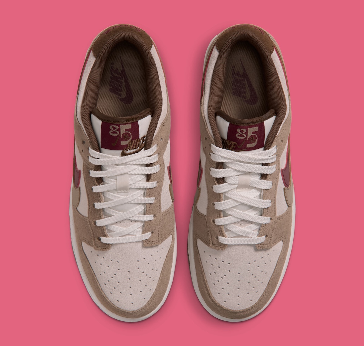 Nike Dunk Low Double Swoosh Khaki suede side profile with dual Swooshes