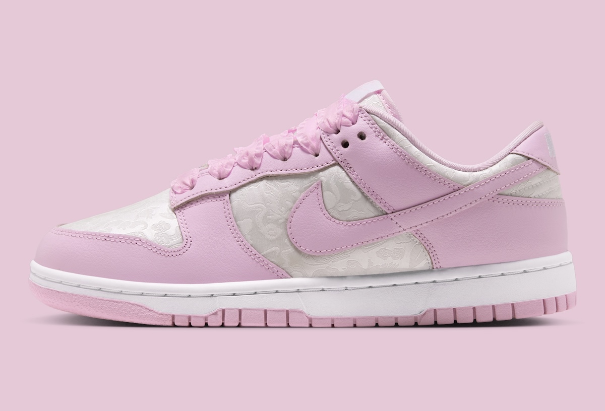 Nike Dunk Low Pink Foam ruffled laces and jacquard floral detail
