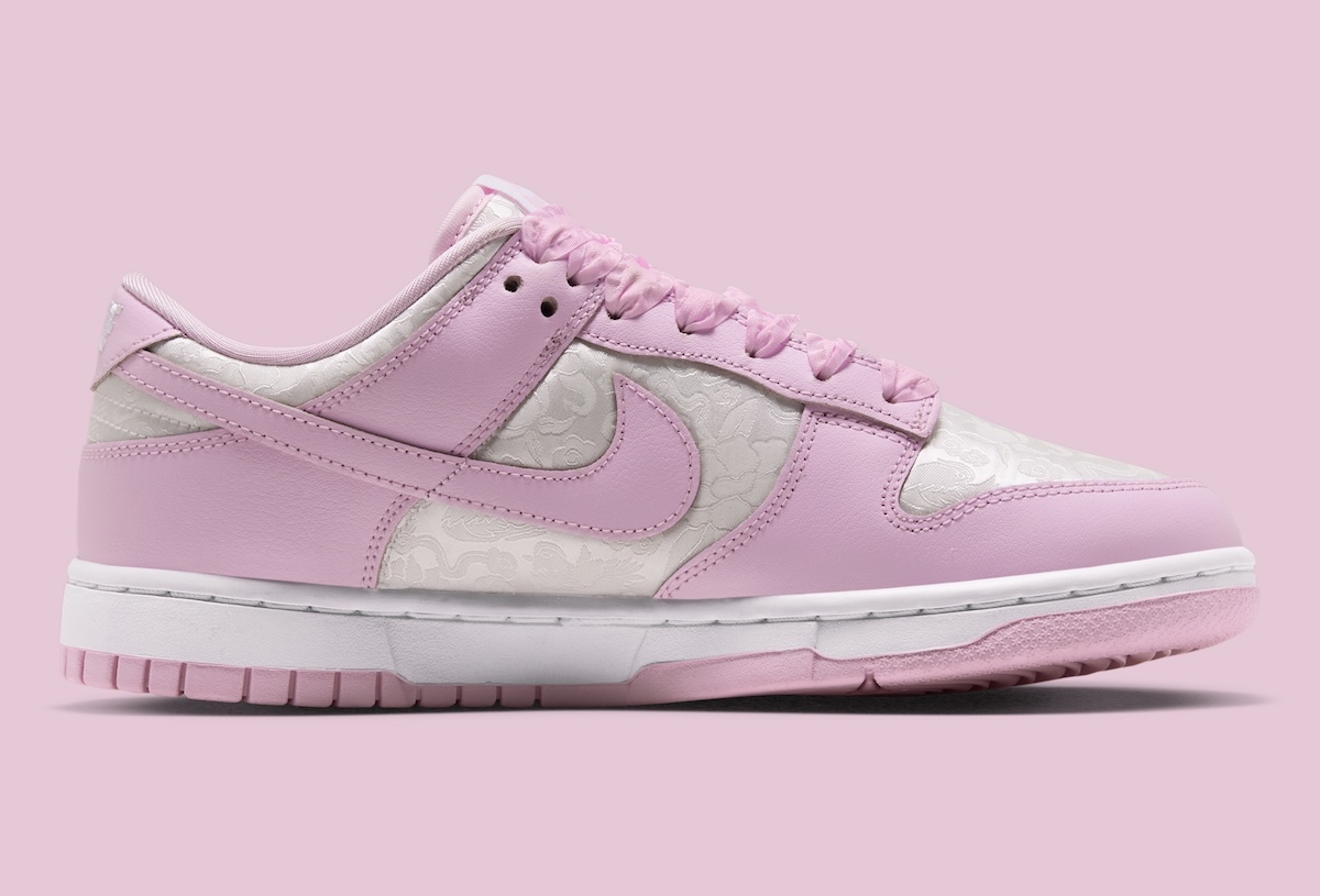 Nike Dunk Low Pink Foam side profile showing floral textile panels