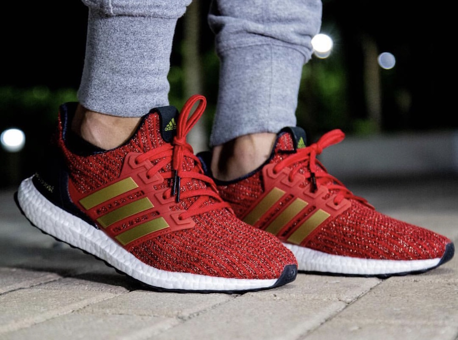 Game of Thrones x adidas Ultra Boost House Lannister on feet