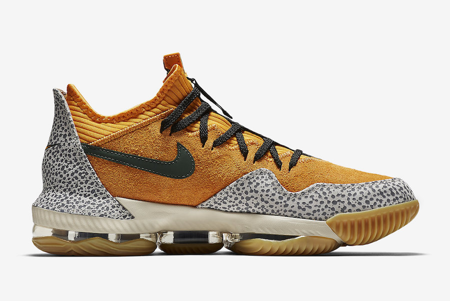 Nike LeBron 16 Low Safari top down view showing zippered lace shroud