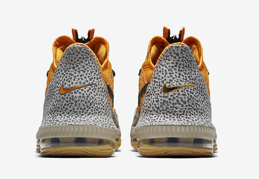 Nike LeBron 16 Low Safari detail view showing safari print texture
