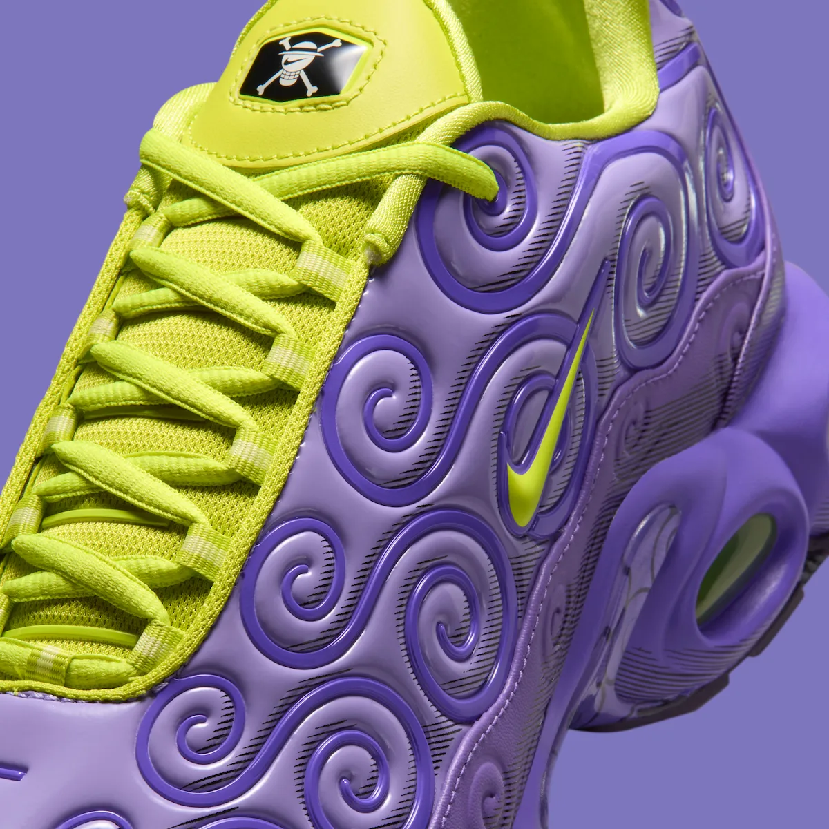 One Piece x Nike Air Max Plus Gomu Gomu special box with Straw Hat Jolly Roger and Devil Fruit graphics