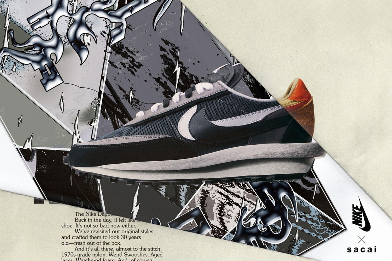 sacai x Nike LDWaffle Black anthracite double tongue