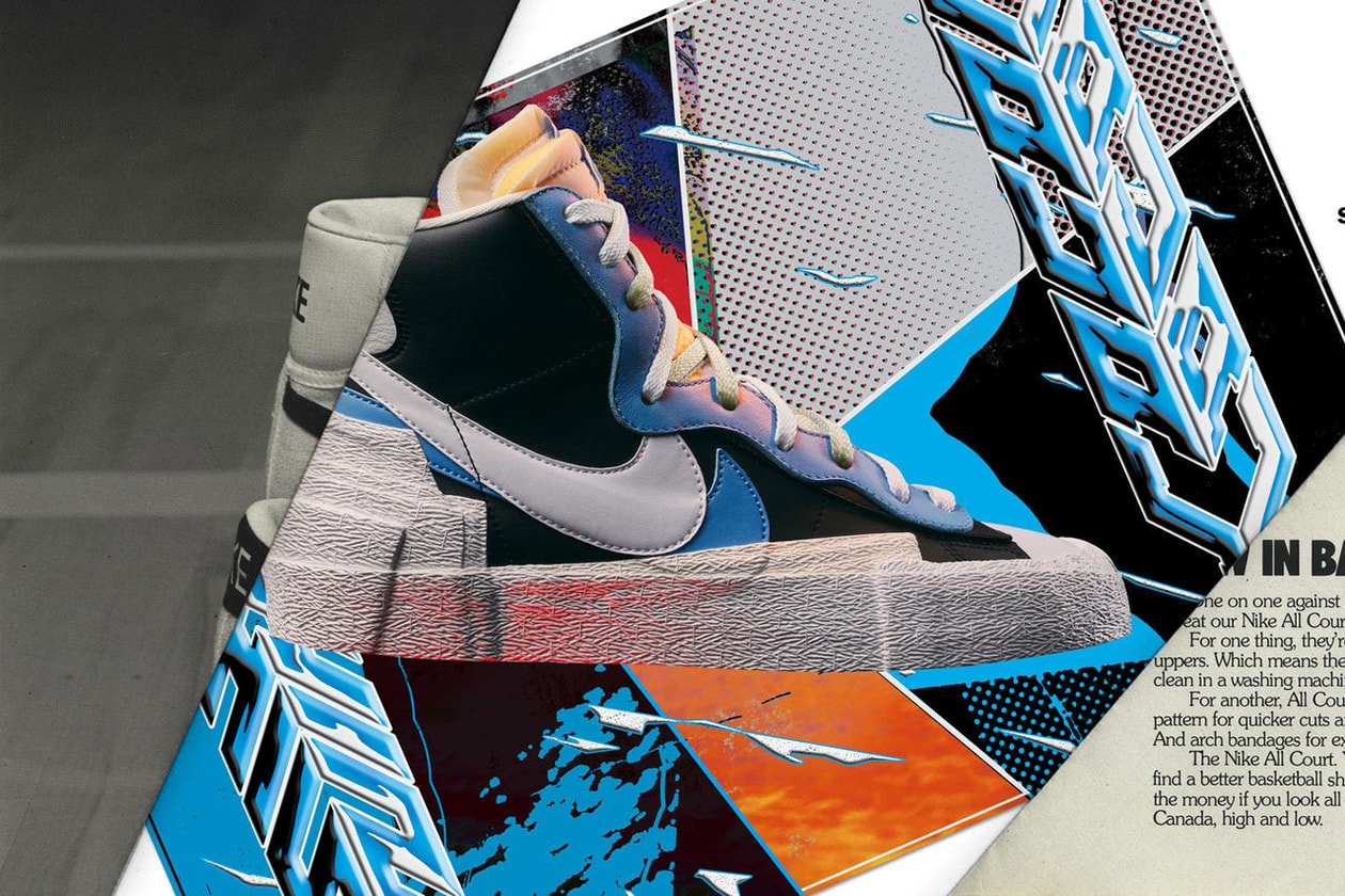 sacai x Nike Blazer Mid Black blue leather double swoosh