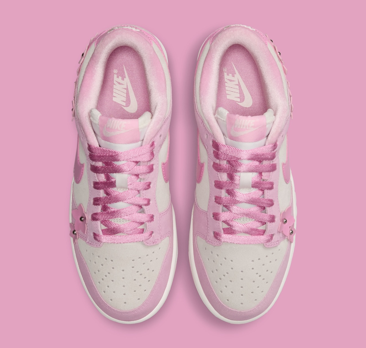 Nike Dunk Low Pink Flowers studded floral buds on suede side panel