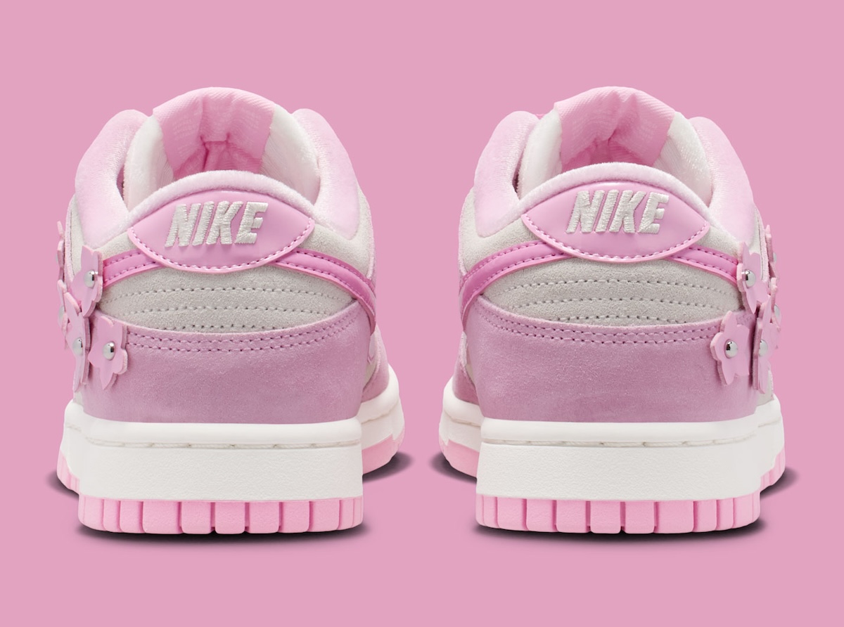 Nike Dunk Low Pink Flowers metallic center flower studs detail
