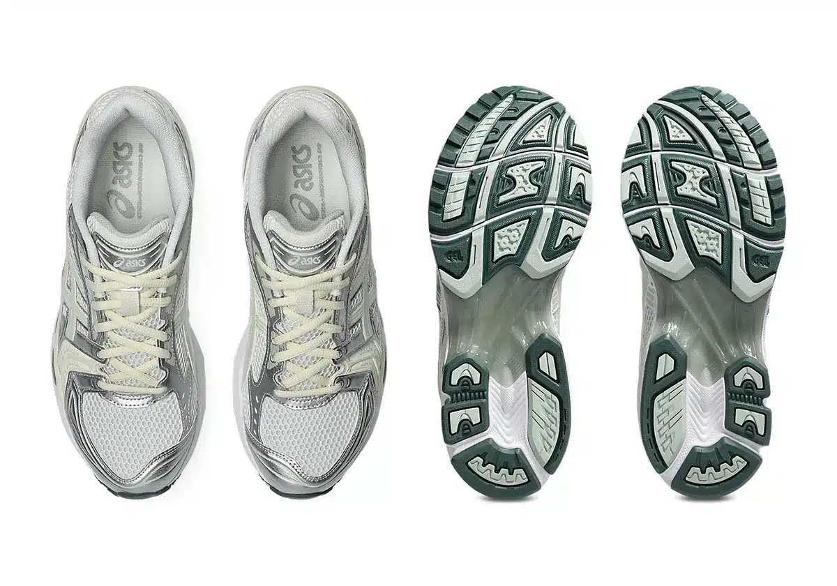 ASICS GEL-Kayano 14 Sage pale green branding panels