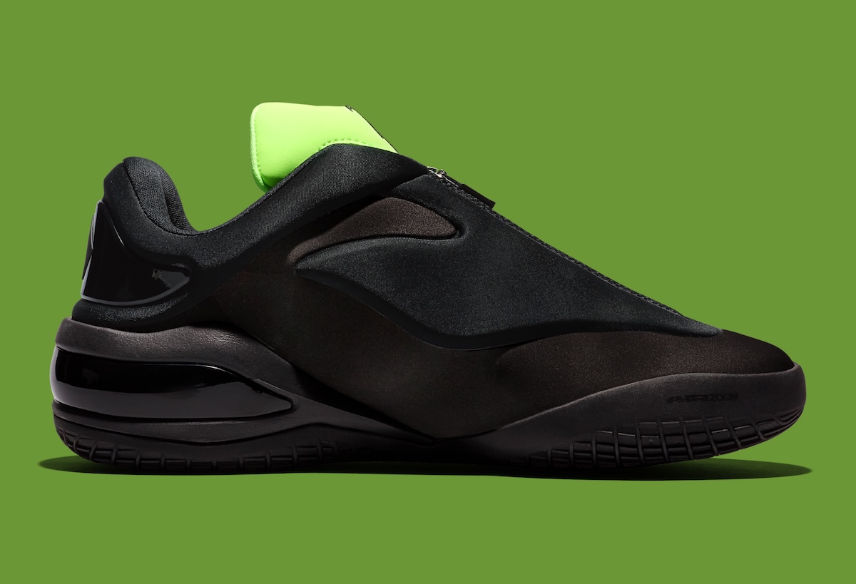 Converse SHAI 001 Shroud Shock with zipper open showing neon green tongue and laces