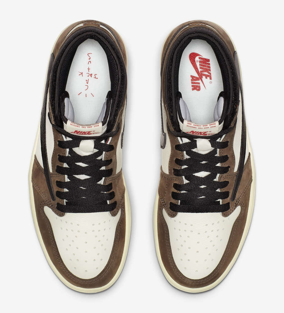 Travis Scott x Air Jordan 1 Retro High OG top down showing Cactus Jack insoles