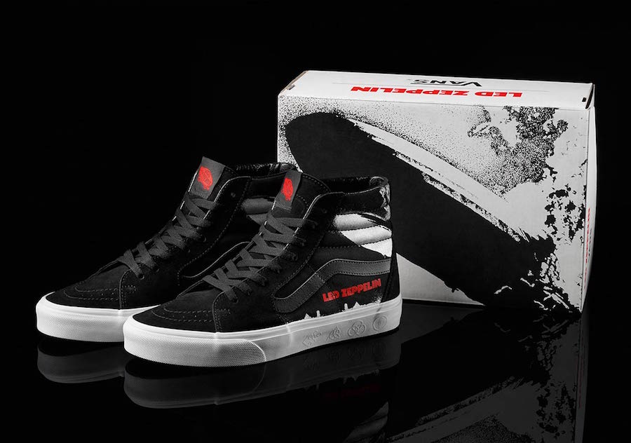 Vans x Led Zeppelin SK8-Hi close-up showing album artwork and red branding